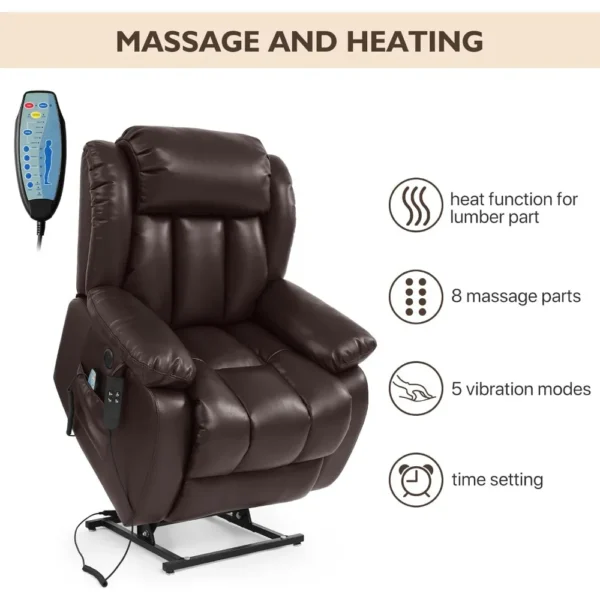 Large Recliner Chairs, Power Lift Chairs Recliner for Elderly with Heat and Massage,Dual OKIN Motor,Leather Recliners (Brown) - Image 3